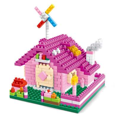 Educational Toys Miniature Building Blocks Diamond Particles Pink House 374Pcs Construction Building Toy Windmill Shed for Girls