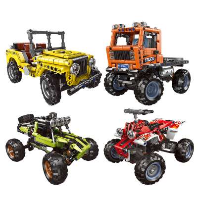 Hot Sale Boys Vehicle Blocks Toys Heavy Truck Off-Road Motorcycle Jeep Four Wheel Big Foot Car Educational Block For Kids DIY